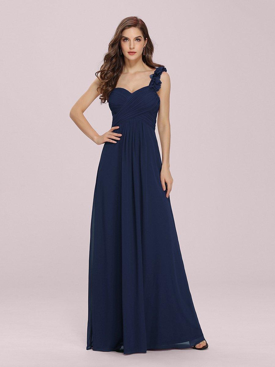 Robes de Demoiselle d'Honneur Maxi Chiffon à Une épaule pour Femmes #Couleur_Bleu Marine