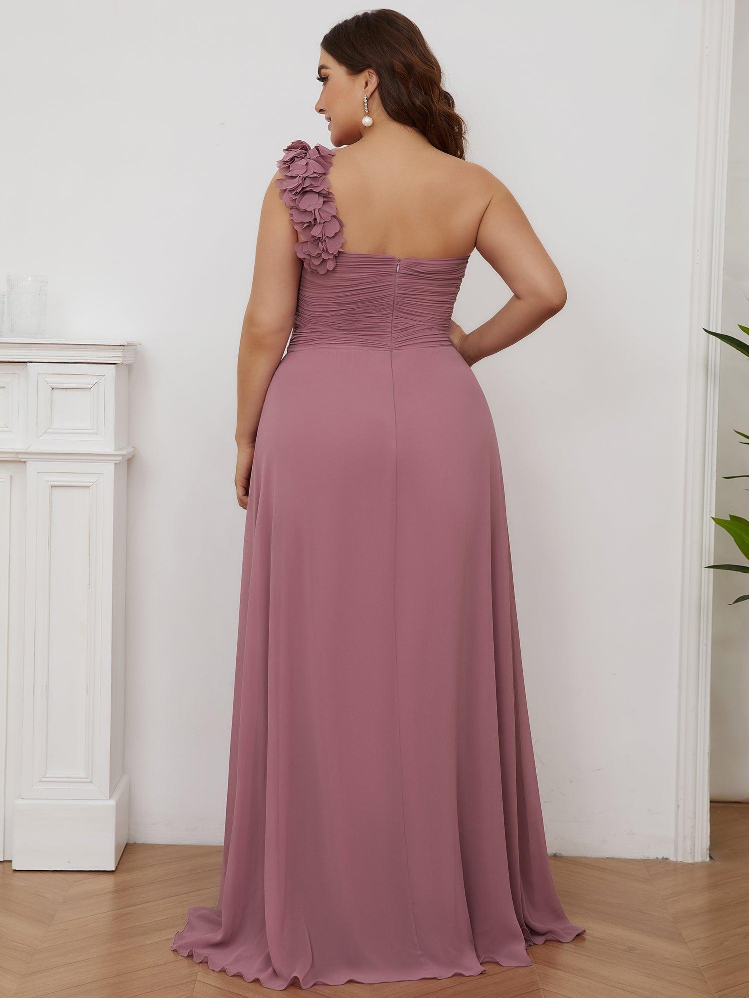Robes de Demoiselle d'Honneur Maxi Chiffon à Une épaule pour Femmes #Couleur_Orchidee