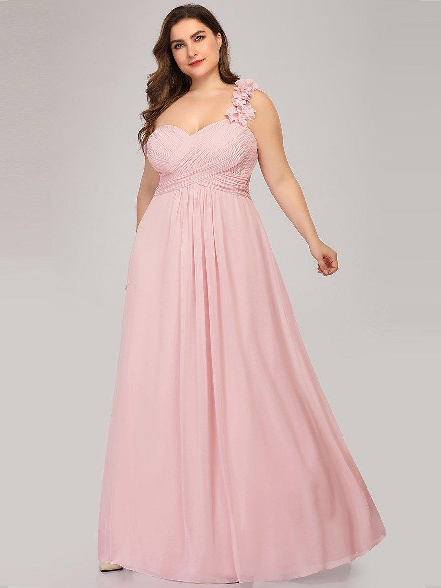Robes de Demoiselle d'Honneur Grande Taille Chiffon à Une épaule #Couleur_Rose