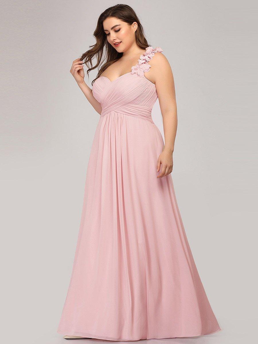 Robes de Demoiselle d'Honneur Grande Taille Chiffon à Une épaule #Couleur_Rose