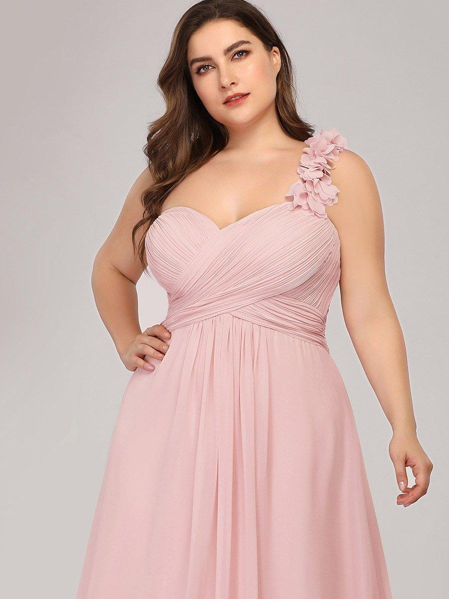Robes de Demoiselle d'Honneur Grande Taille Chiffon à Une épaule #Couleur_Rose