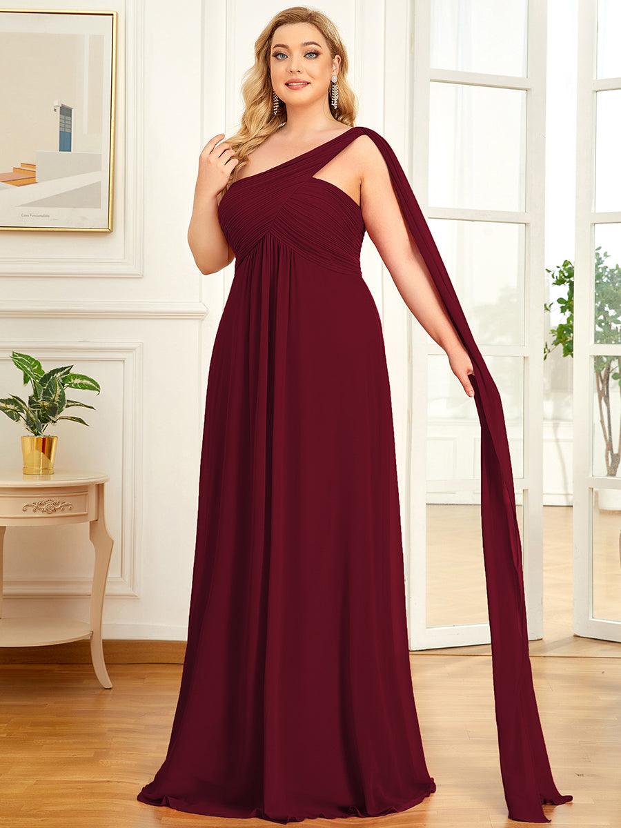 Robes de Soirée Grande Taille Maxi Chiffon avec Une épaule pour Femmes #Couleur_Bordeaux
