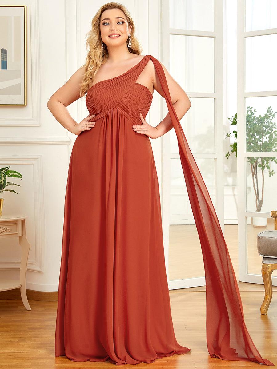 Robes de Soirée Grande Taille Maxi Chiffon avec Une épaule pour Femmes #Couleur_Burnt Orange