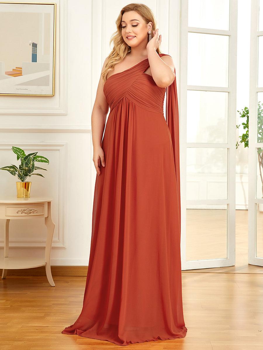 Robes de Soirée Grande Taille Maxi Chiffon avec Une épaule pour Femmes #Couleur_Burnt Orange