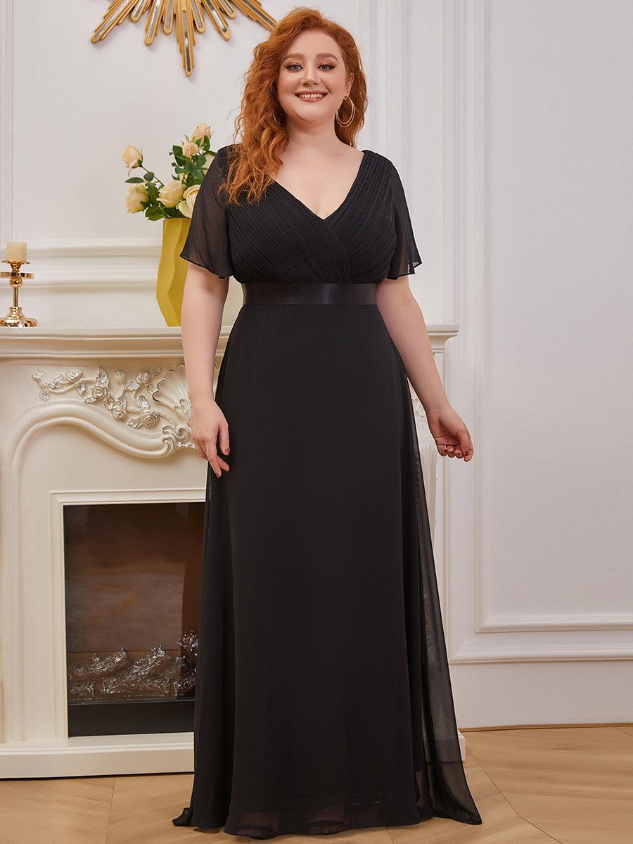 Robe de Soirée Grande Taille Empire avec Manches Flottantes #Couleur_Noir