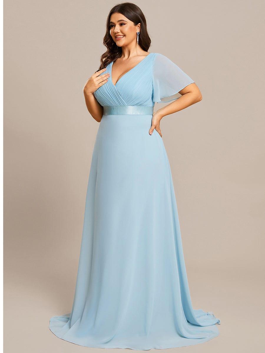 Robe de Soirée Grande Taille TEmpire avec Manches Flottantes #Couleur_Bleu Ciel