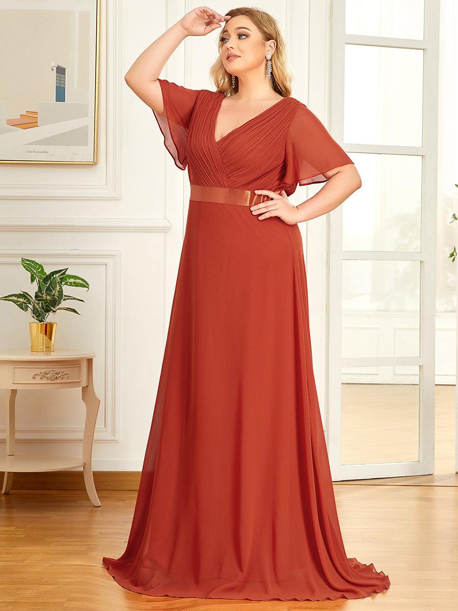 Robe de Soirée Grande Taille TEmpire avec Manches Flottantes #Couleur_Burnt orange
