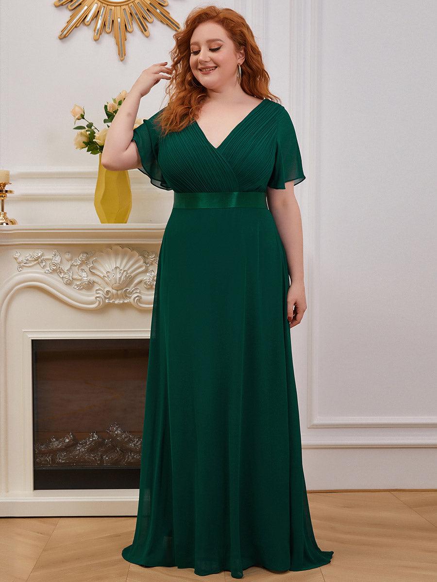 Robe de Soirée Grande Taille Empire avec Manches Flottantes #Couleur_Vert Fonce