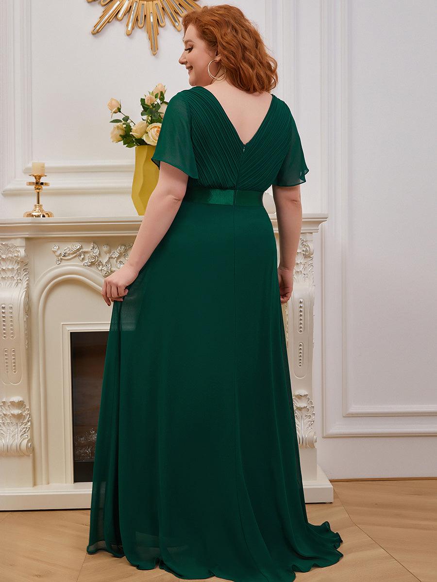 Robe de Soirée Grande Taille Empire avec Manches Flottantes #Couleur_Vert Fonce