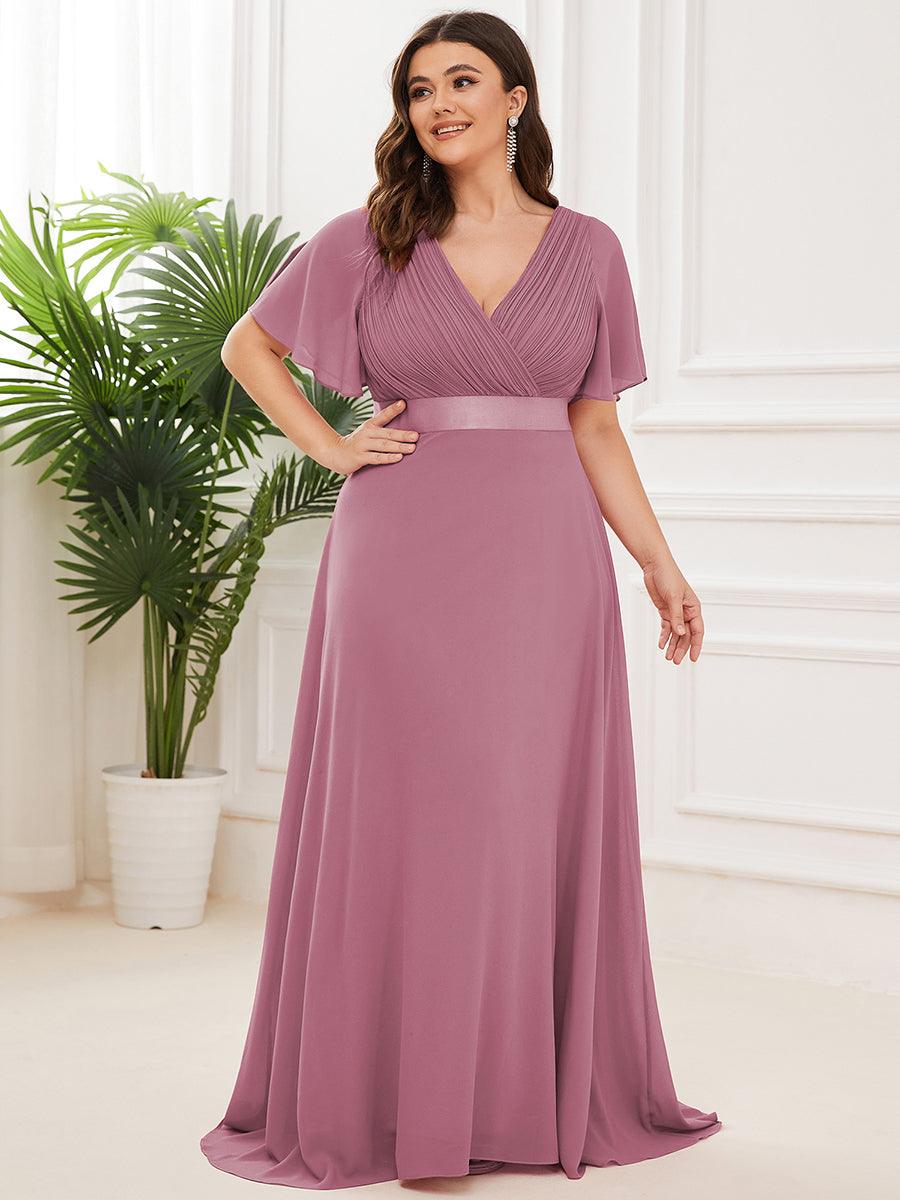Robe de Soirée Grande Taille Empire avec Manches Flottantes #Couleur_Orchidee