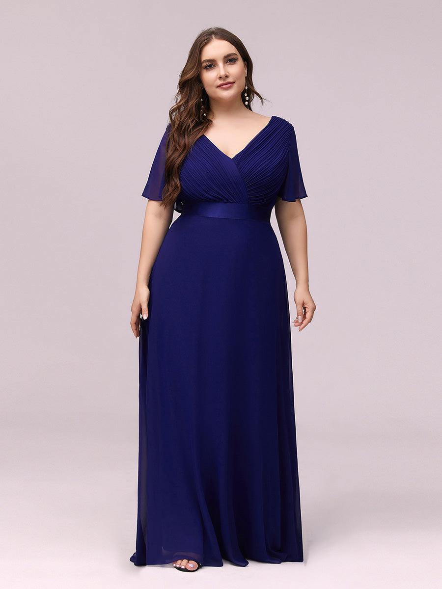 Robe de Soirée Grande Taille Empire avec Manches Flottantes #Couleur_Bleu Royal