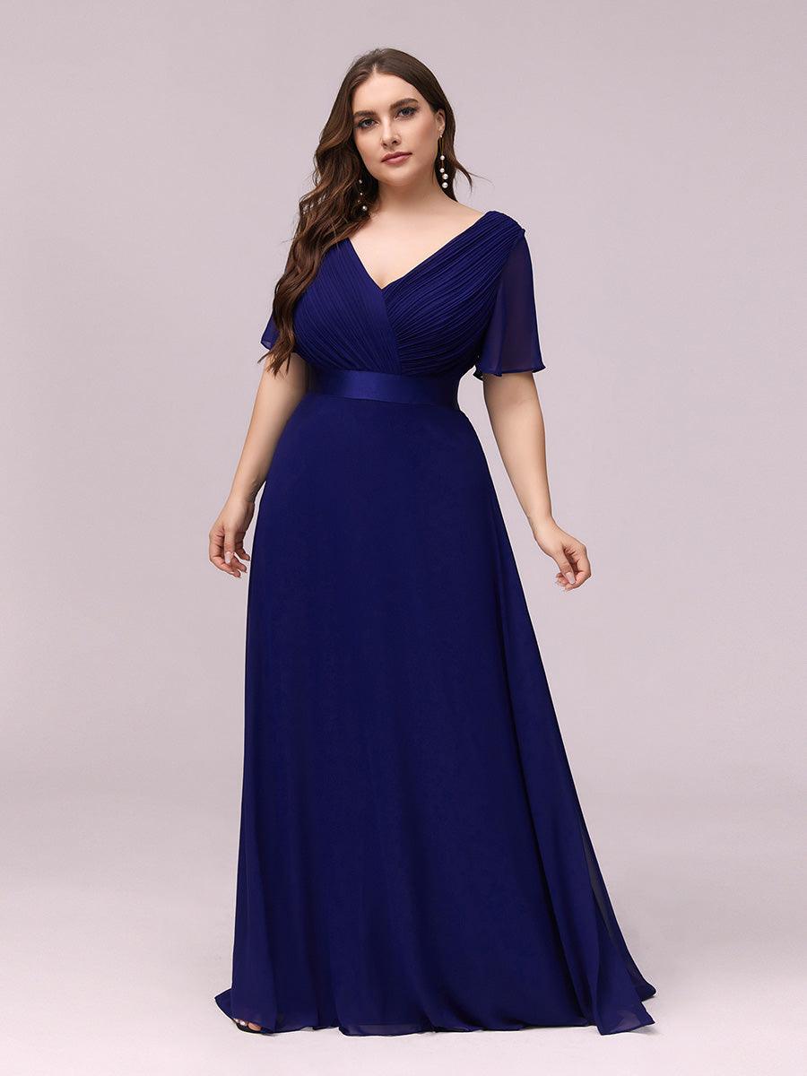 Robe de Soirée Grande Taille Empire avec Manches Flottantes #Couleur_Bleu Royal