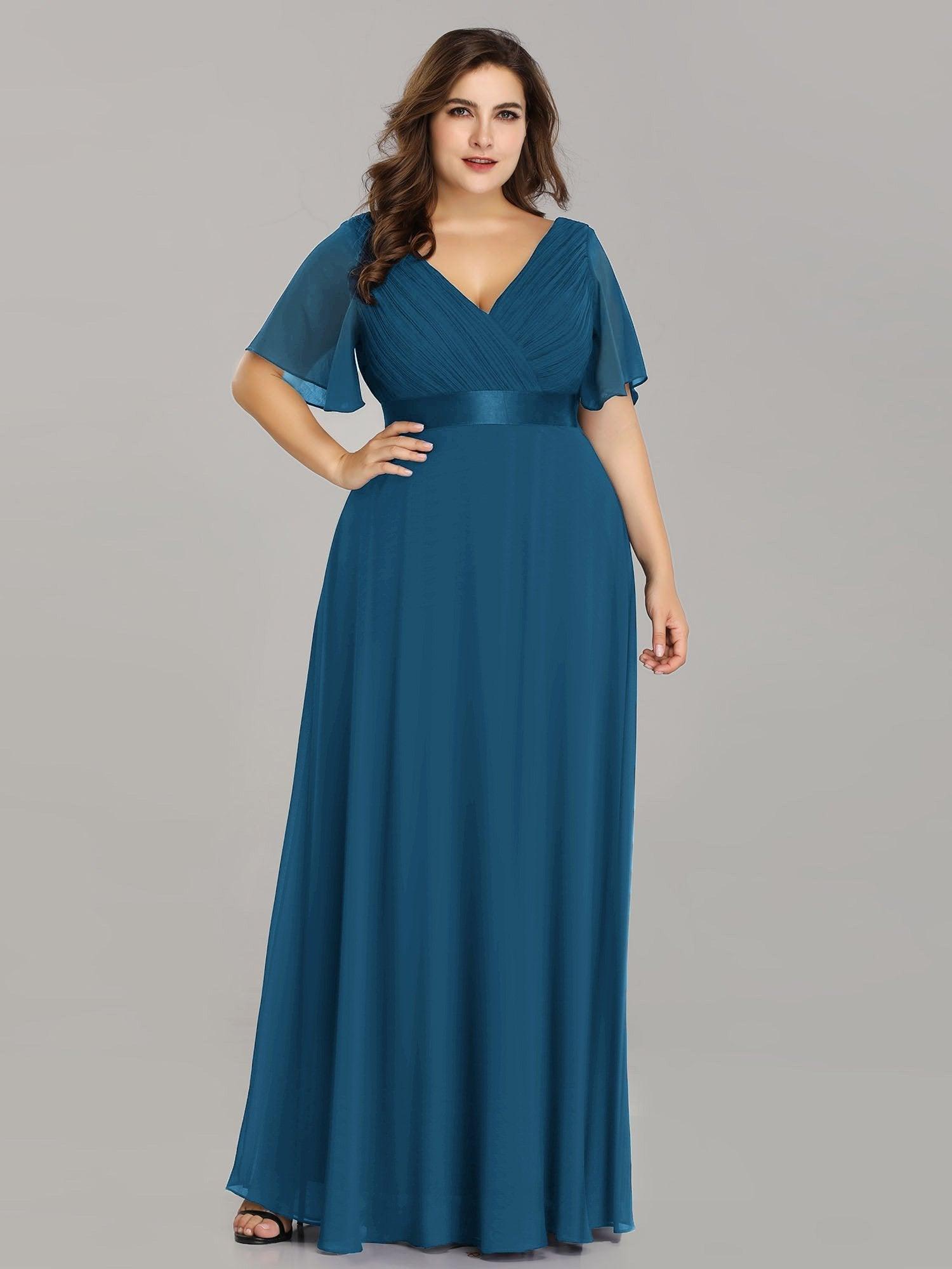 Robe de Soirée Grande Taille Empire avec Manches Flottantes #Couleur_Bleu Sarcelle