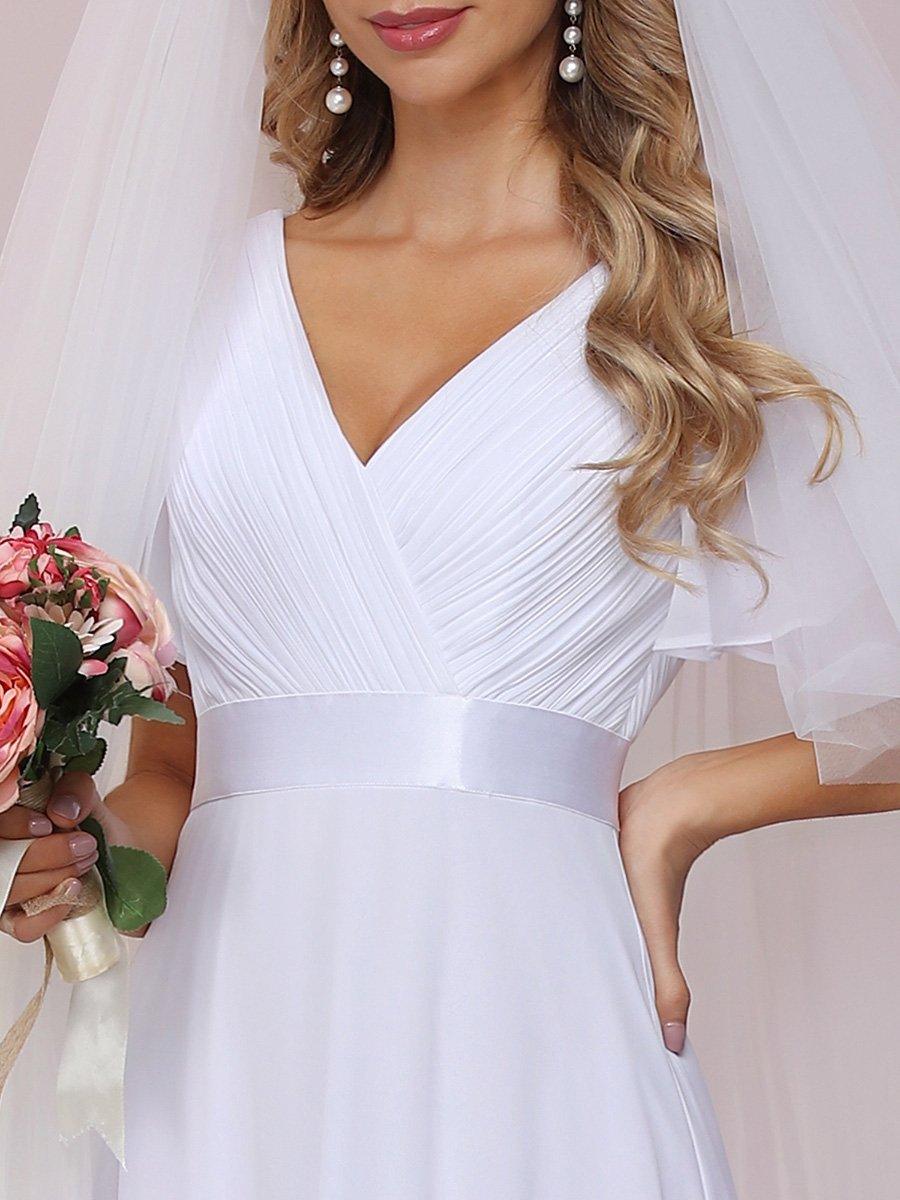 Maxi robe de mariée minimaliste en mousseline de soie avec ceinture en satin #Couleur_Blanc