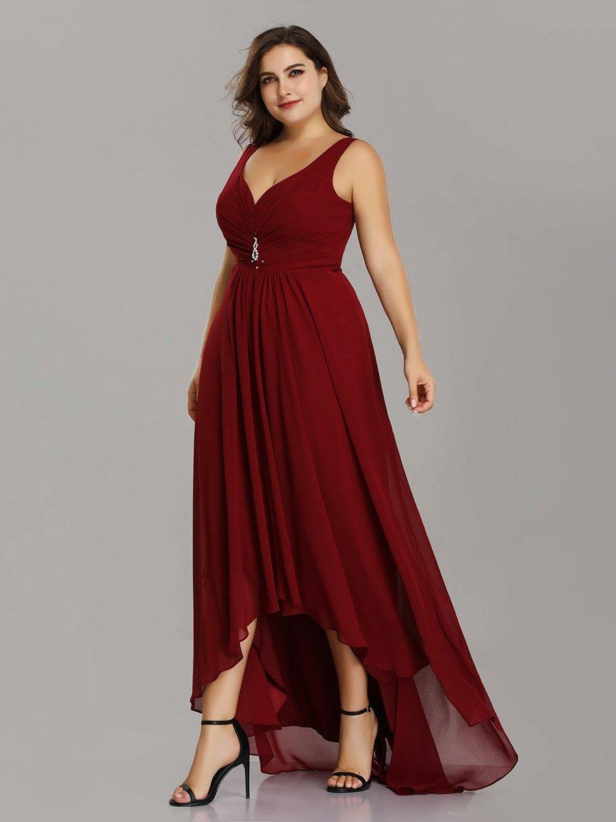 Taille personnalisée Robes de Soirée Chiffon à Col en V Haut Bas #Couleur_Rose Taille personnalisée Robes de Soirée Chiffon à Col en V Haut Bas