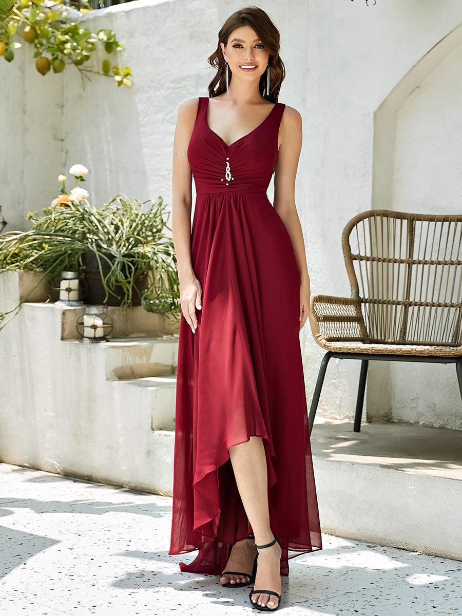 Taille personnalisée Robes de Soirée Chiffon à Col en V Haut Bas #Couleur_Rose Taille personnalisée Robes de Soirée Chiffon à Col en V Haut Bas