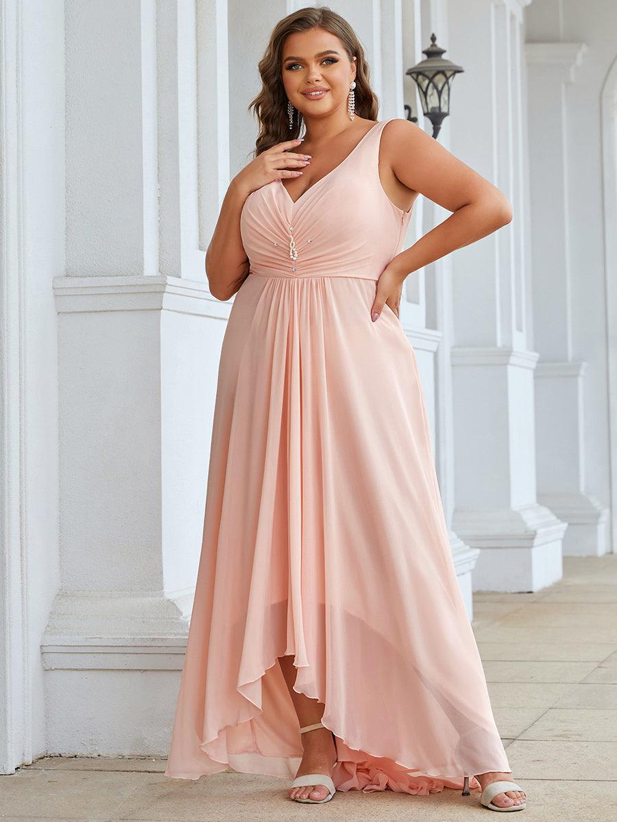 Taille personnalisée Robes de Soirée Chiffon à Col en V Haut Bas #Couleur_Rose Taille personnalisée Robes de Soirée Chiffon à Col en V Haut Bas