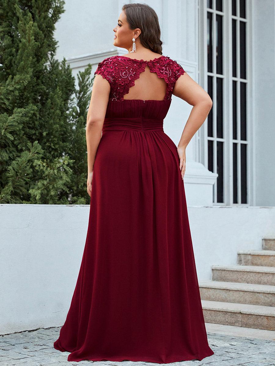 Robe de soirée élégante longue en dentelle à manches longues #Couleur_Bordeaux