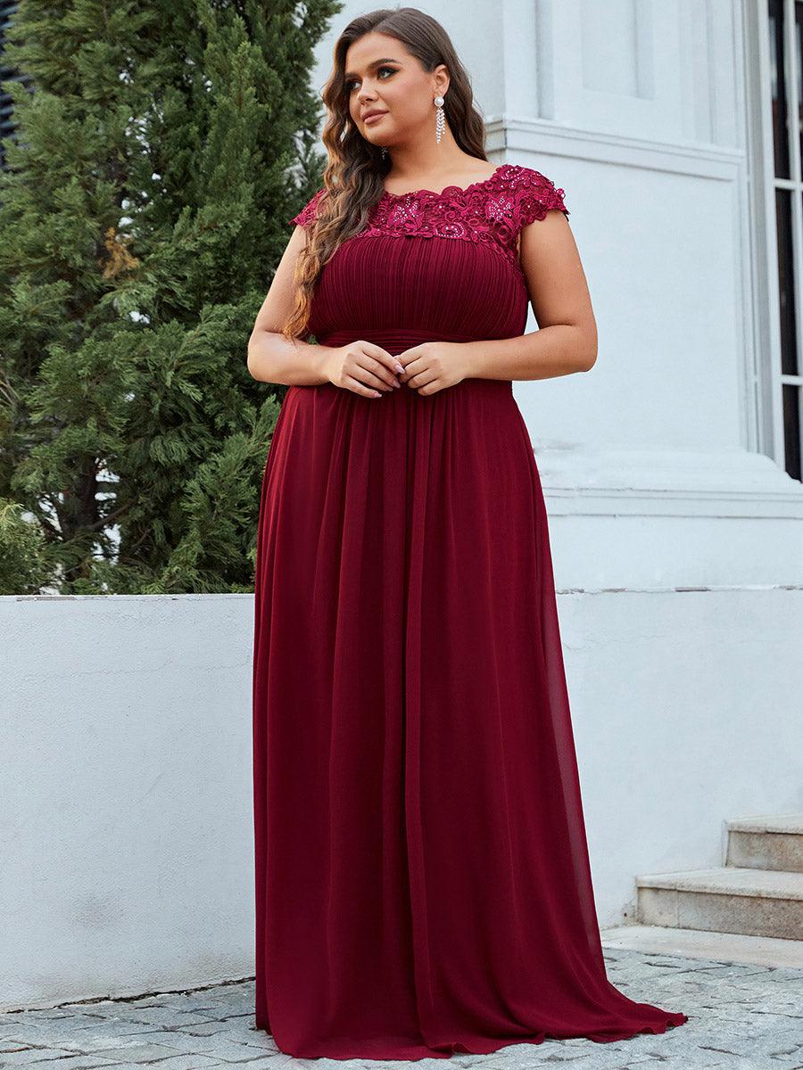 Robe de demoiselle d'honneur en mousseline à manches courtes flatteuses #Couleur_Bordeaux