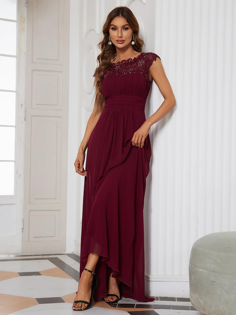 Robe de demoiselle d'honneur en mousseline à manches courtes flatteuses #Couleur_Bordeaux