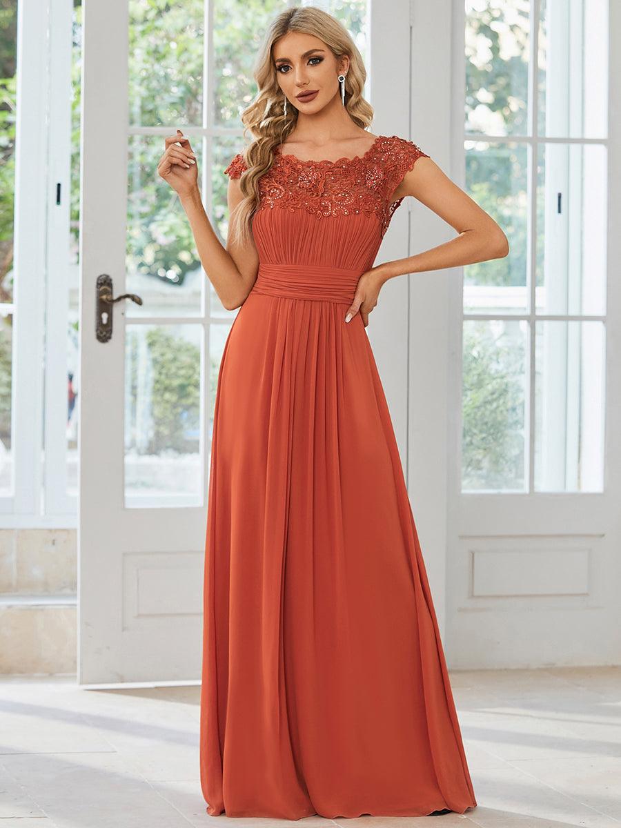 Robe de demoiselle d'honneur en mousseline à manches courtes flatteuses #Couleur_Burnt Orange