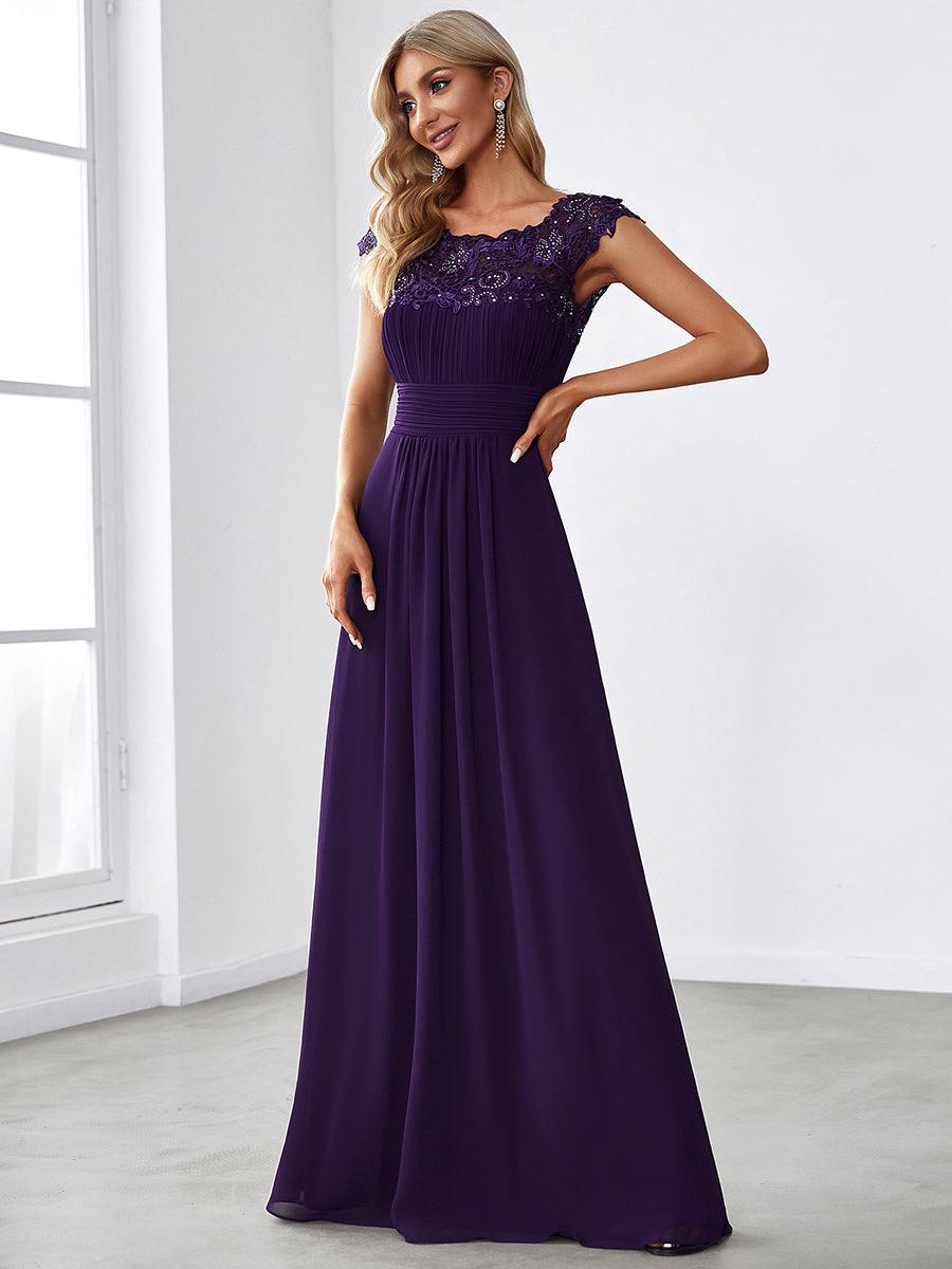 Robe de demoiselle d'honneur Maxi longue à taille Empire A Line #Couleur_Violet Fonce