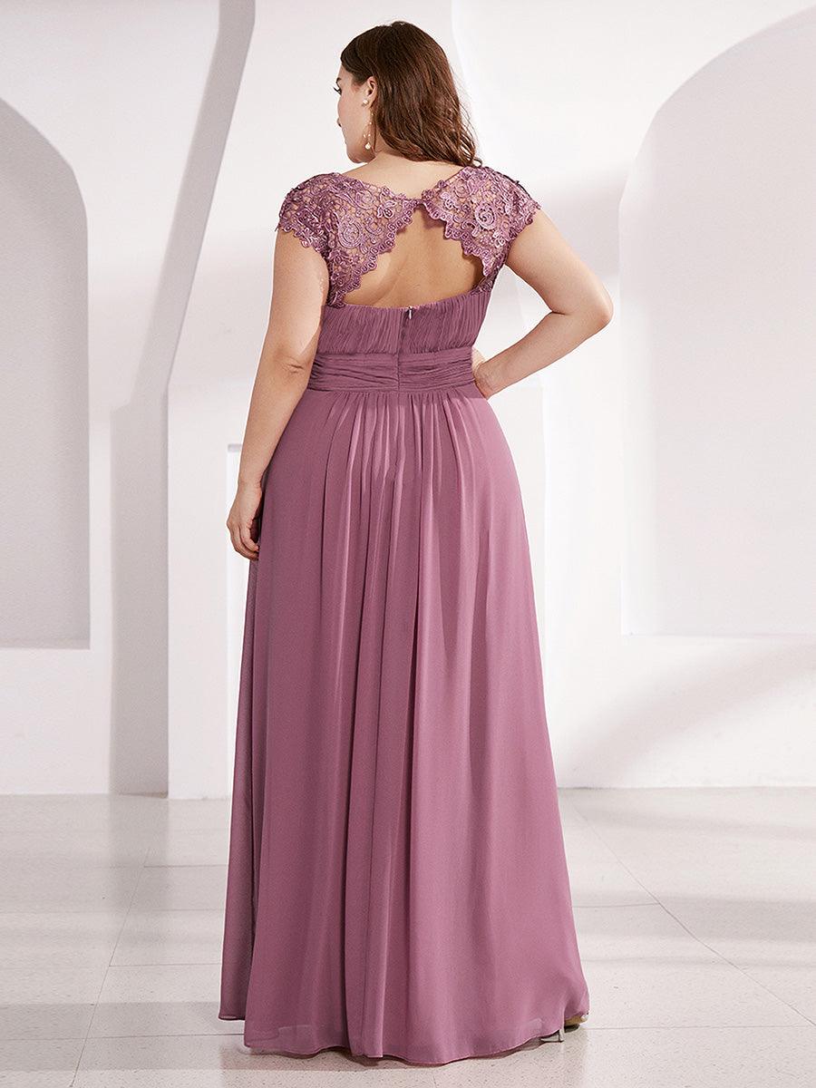 Robe de soirée élégante longue en dentelle à manches longues #Couleur_Orchidee