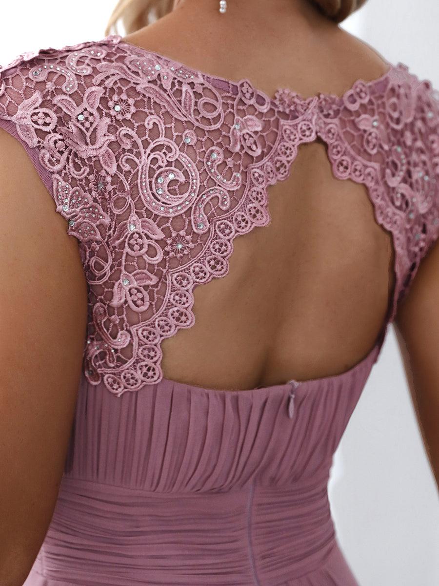 Robe de demoiselle d'honneur en mousseline à manches courtes flatteuses #Couleur_Orchidee