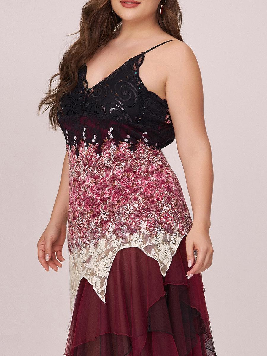 Robe de Bal Grande Taille à Col en V et Ourlet Irrégulier pour Cocktail #Couleur_Bordeaux