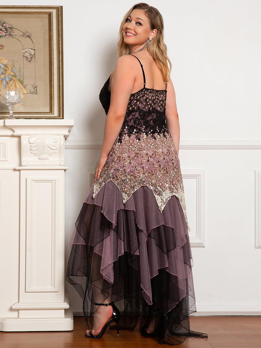 Robe de Bal Grande Taille à Col en V et Ourlet Irrégulier pour Cocktail #Couleur_Orchidee