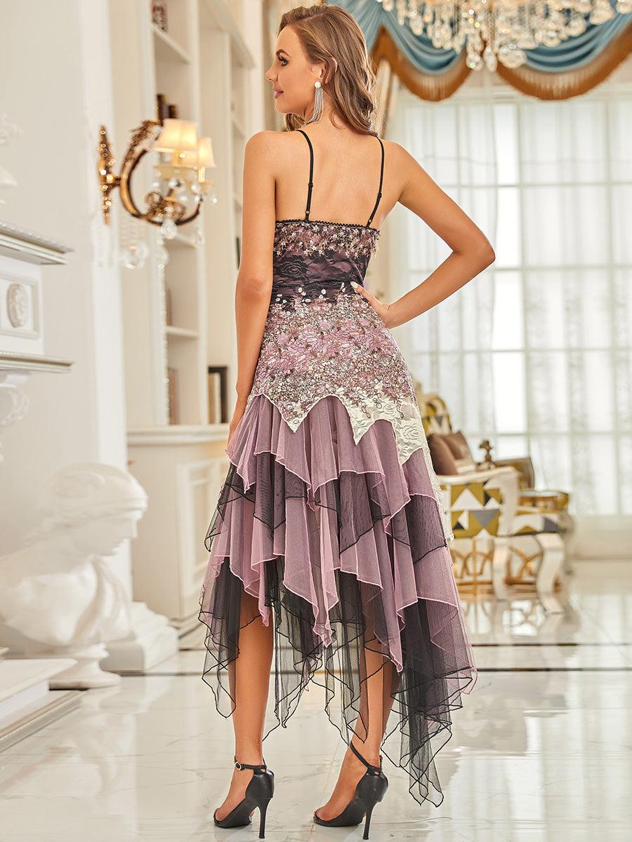 Robe de Bal à Col en V et Ourlet Irrégulier pour Cocktail #Couleur_Orchidee