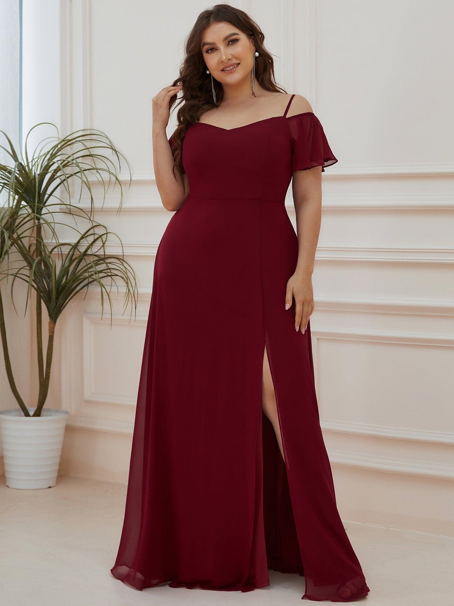 Robe de soirée sexy à épaules dénudées et à encolure en V #Couleur_Bordeaux