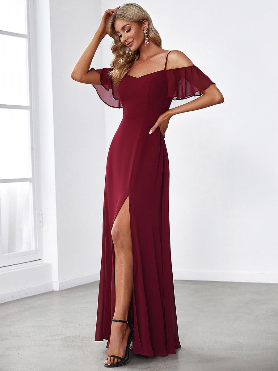 Robe de soirée sexy à épaules dénudées et à encolure en V #Couleur_Bordeaux