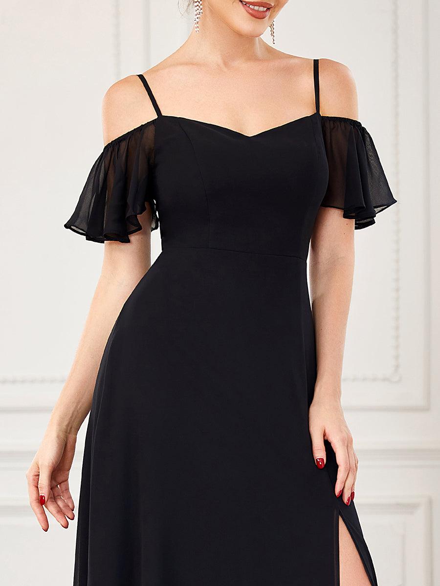 Robe de soirée sexy à épaules dénudées et à encolure en V #Couleur_Noir