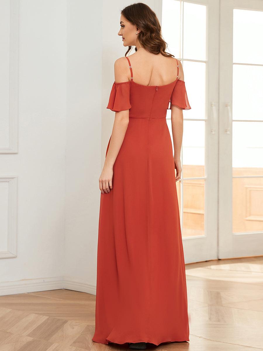 Robe invitée mariage fendue été sexy à épaules dénudées #Couleur_Burnt orange