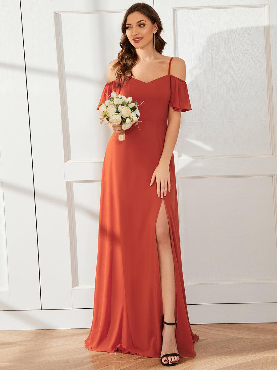 Robe invitée mariage fendue été sexy à épaules dénudées #Couleur_Burnt orange