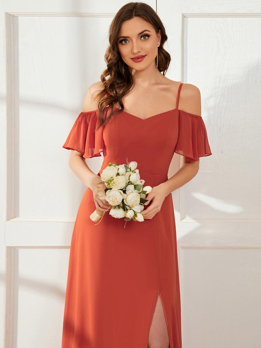 Robe invitée mariage fendue été sexy à épaules dénudées #Couleur_Burnt orange