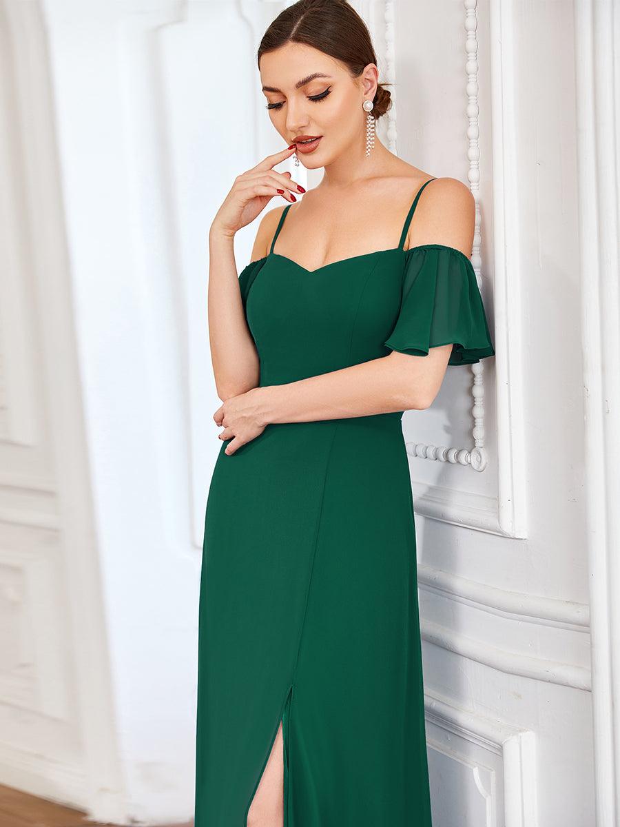 Robe de soirée sexy à épaules dénudées et à encolure en V #Couleur_Vert Fonce