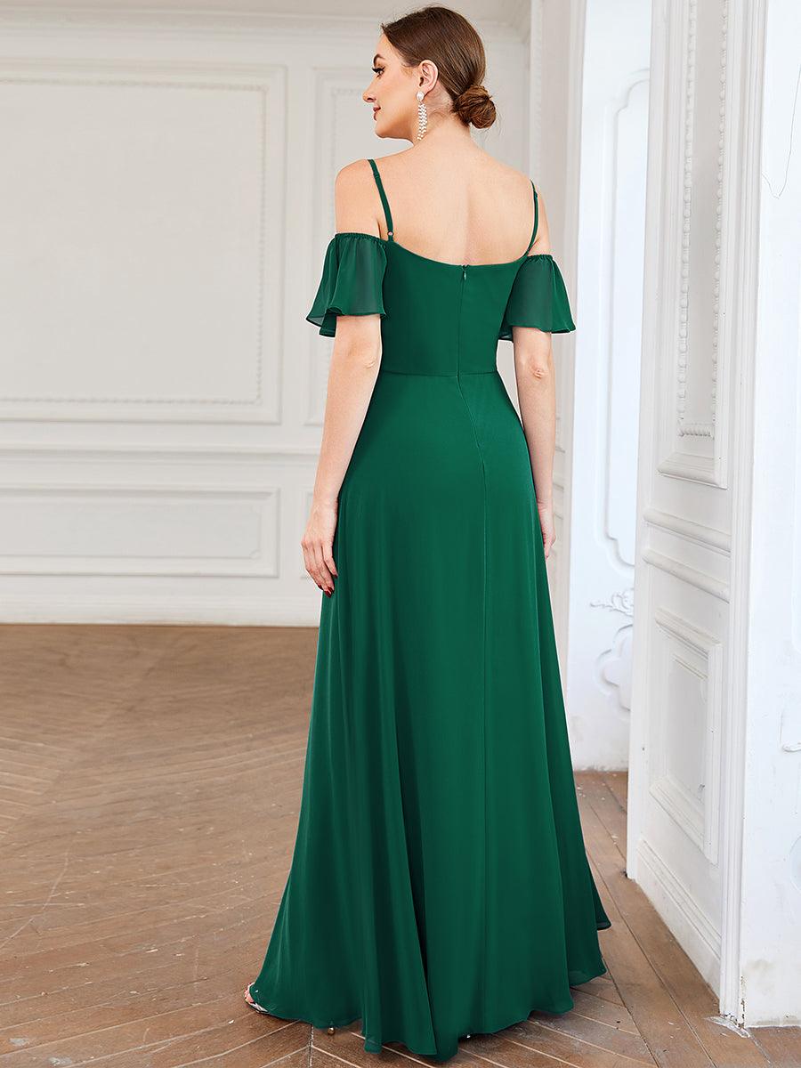 Robe de soirée sexy à épaules dénudées et à encolure en V #Couleur_Vert Fonce