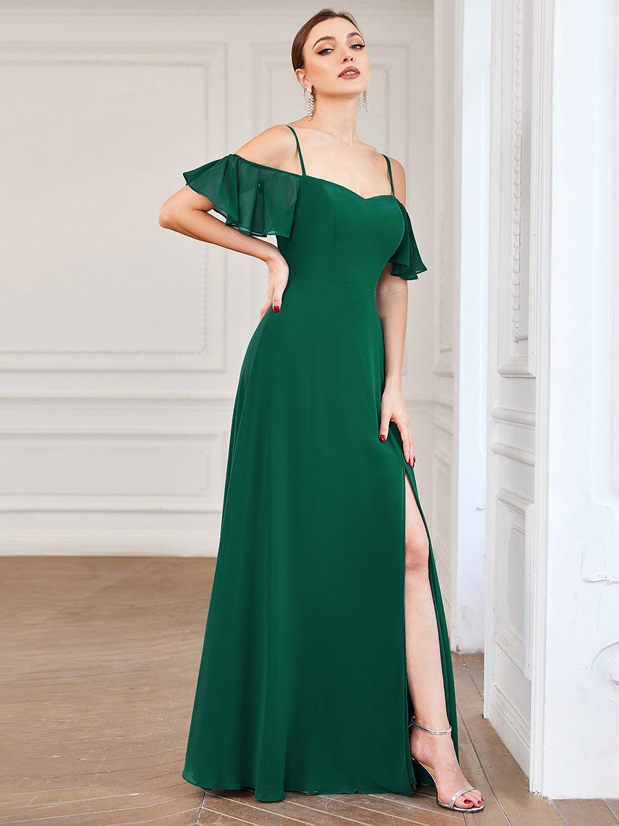 Robe de soirée sexy à épaules dénudées et à encolure en V #Couleur_Vert Fonce