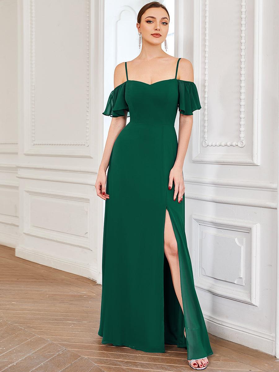 Robe de soirée sexy à épaules dénudées et à encolure en V #Couleur_Vert Fonce