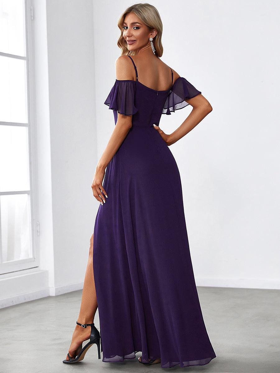 Robe invitée mariage fendue été sexy à épaules dénudées #Couleur_Violet Fonce