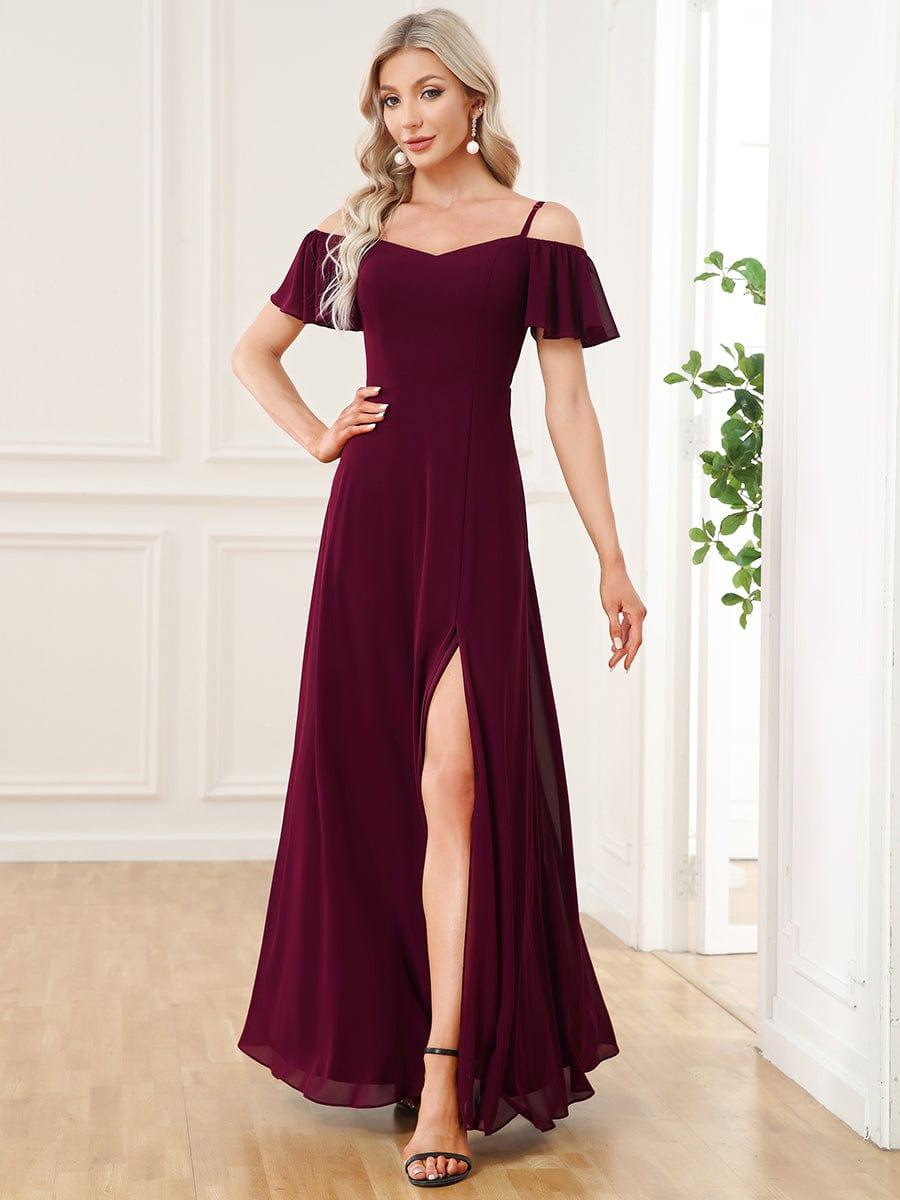 Robe de soirée sexy à épaules dénudées et à encolure en V #Couleur_Pourpre