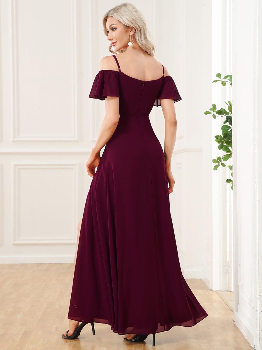 Robe de soirée sexy à épaules dénudées et à encolure en V #Couleur_Pourpre