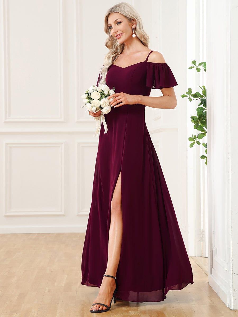 Robe de soirée sexy à épaules dénudées et à encolure en V #Couleur_Pourpre