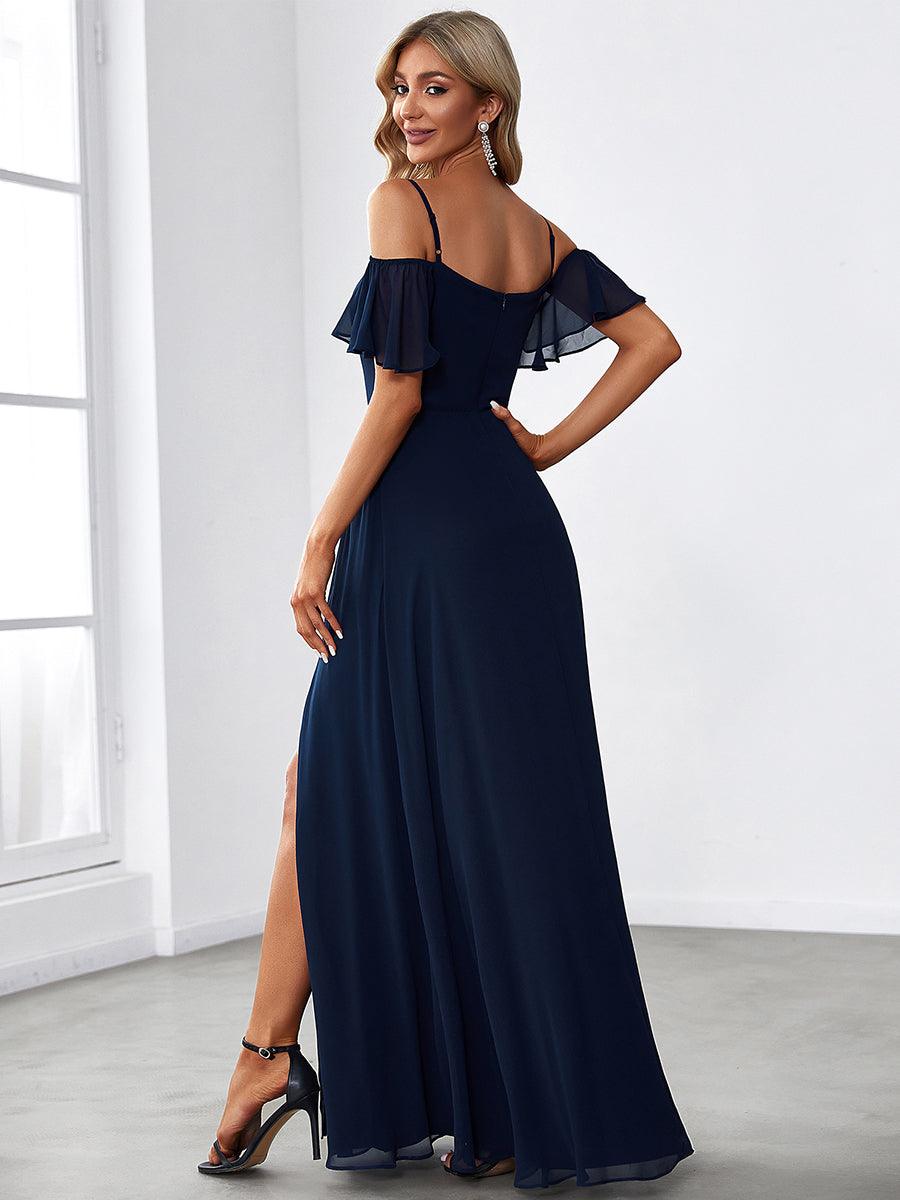 Robe invitée mariage fendue été sexy à épaules dénudées #Couleur_Bleu Marine