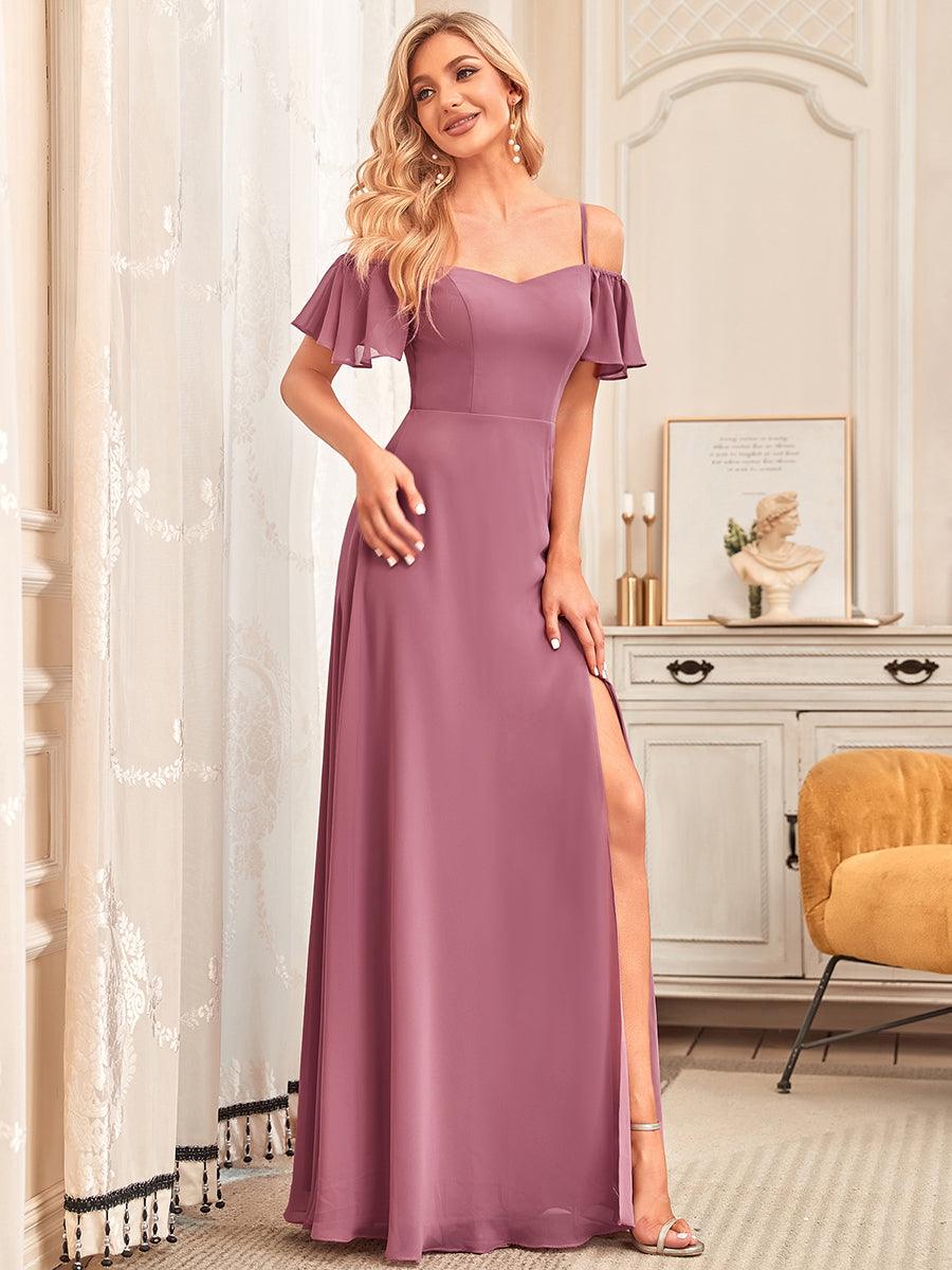 Robe invitée mariage fendue été sexy à épaules dénudées #Couleur_Orchidee