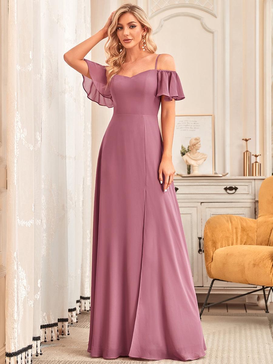 Robe de soirée sexy à épaules dénudées et à encolure en V #Couleur_Orchidee