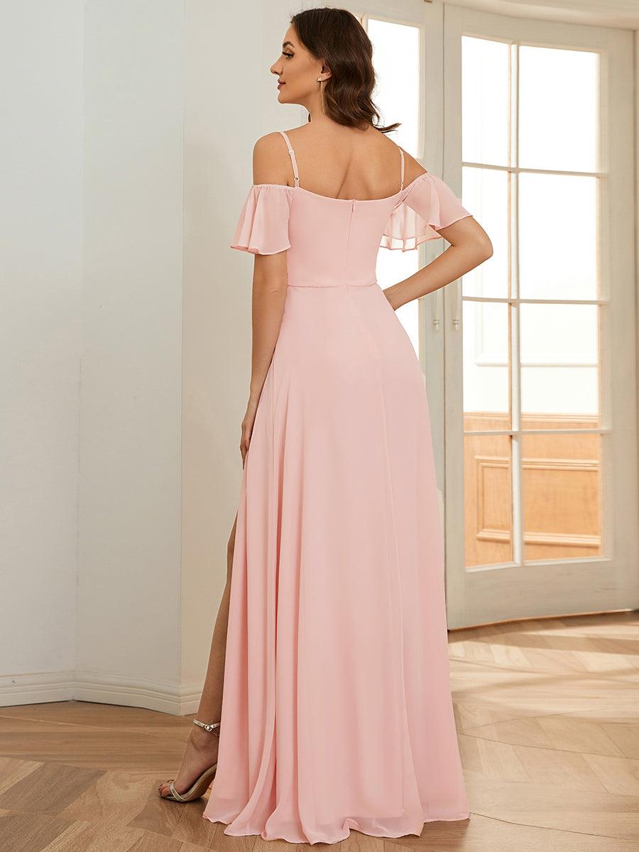 Robe invitée mariage fendue été sexy à épaules dénudées #Couleur_Rose