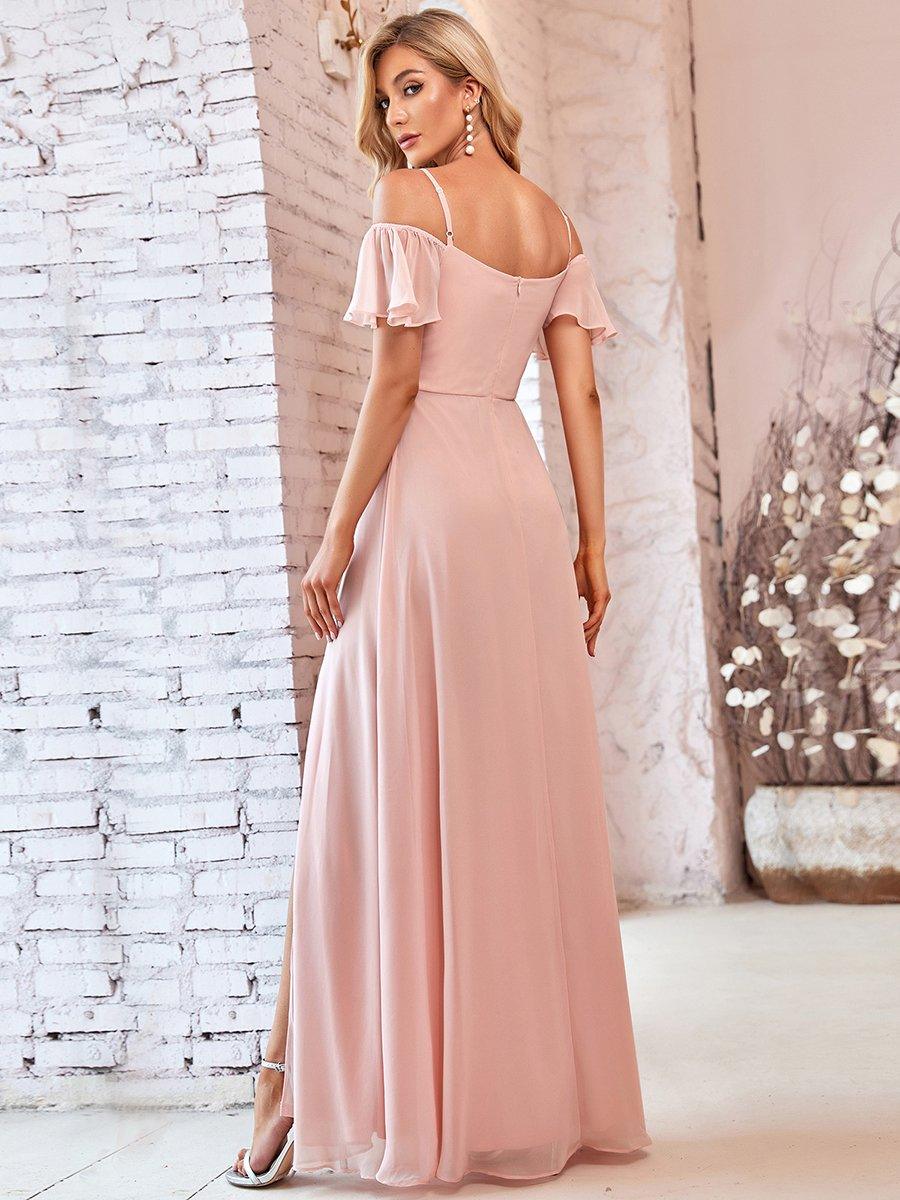 Robe de soirée sexy à épaules dénudées et à encolure en V #Couleur_Rose